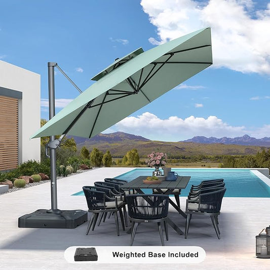 PURPLE LEAF Cantilever Patio Umbrella Outdoor Aluminum Offset Square Umbrella Windproof Heavy Duty Hanging Outside Umbrella for Deck Pool Garden