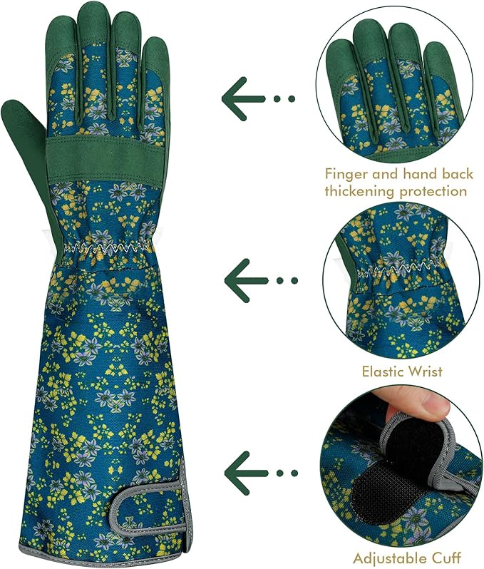 Long Gardening Gloves for Women Thorn Proof Leather Garden Gloves Breathable Working Gloves for Women Yard Outdoor
