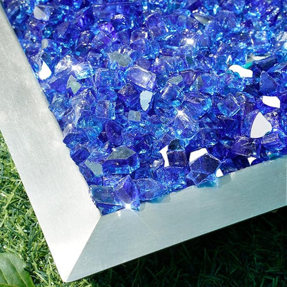 Skyflame 15LB Fire Glass for Propane Fire Pit, 1/2 Inch Cobalt Blue Reflective Glass Rocks, Fireplace Fire Table Decorative