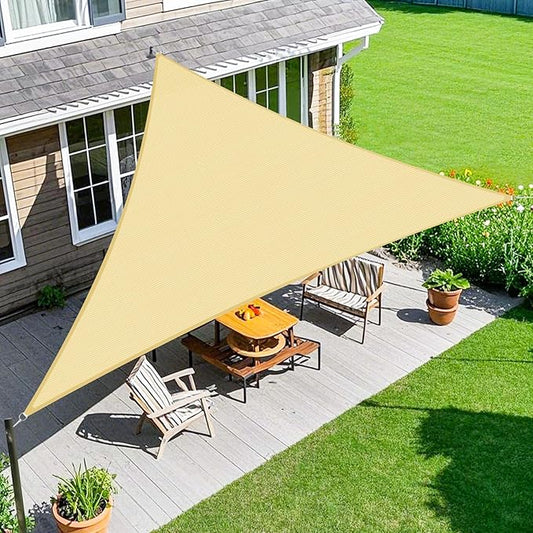 Amagenix Sun Shade Sail 11'X11'X11' Curved Edge Outdoor Shade Canopy Beige Breathable 95% UV Block Shade Cloth for Patio Garden Backyard (We Make Custom Size)