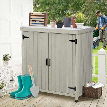 Outdoor Potting Bench with Metal Work Top,Waterproof Garden Storage Cabinet,Wooden Tool Station Shed for Backyard,Patio,Lawn Gardening