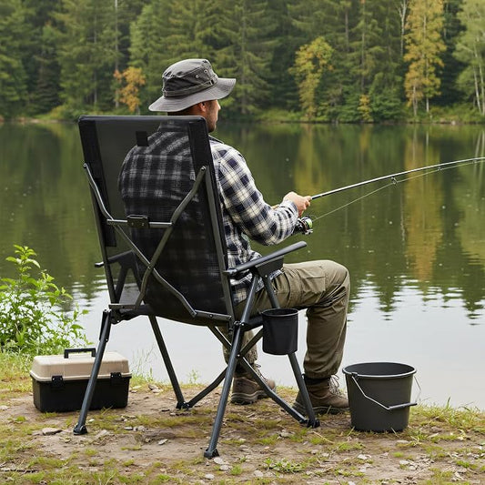 EVER ADVANCED Reclining Camping Chairs for Adult Lightweight, Portable Compact Folding Chair with High Back, 4-Level Recliner Chairs, Lawn Chair for Patio Balcony, Supports 300lbs Textilene Mesh Black