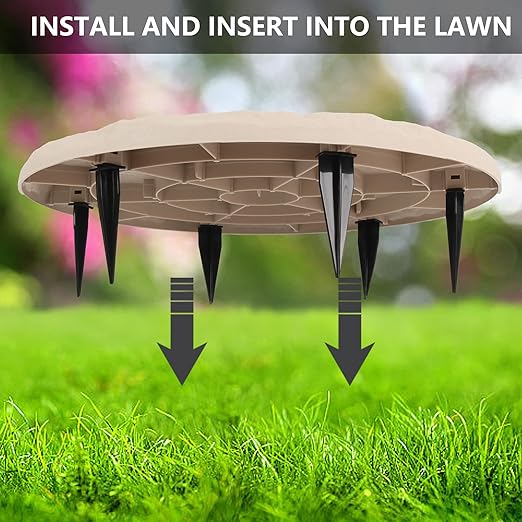 4Pcs Round Beige Stepping Stones Outdoor Garden Walkway, Durable Plastic Pavers for Patio, Pathway, and Landscaping, Weatherproof Stepping Stones with Ground Stakes for Easy Installation