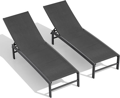 Crestlive Products Chaise Lounge Chair Outdoor Set of 2, Adjustable 5 Positions Pool Tanning Recliner, Outdoor Lounge Furniture Perfect for Patio, Beach, Yard, Pool