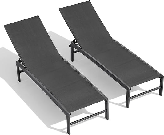 Crestlive Products Chaise Lounge Chair Outdoor Set of 2, Adjustable 5 Positions Pool Tanning Recliner, Outdoor Lounge Furniture Perfect for Patio, Beach, Yard, Pool
