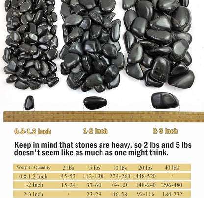 10 lbs Black Pebbles for Plants, 0.8-1.2 Inch Small Polished Stones. Decorative River Rocks for Outdoor Landscaping Vase Aquarium and Garden