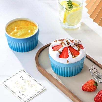 MALACASA Ramekins 6 oz Oven Safe, Small Ceramic Souffle Dishes for Creme Brulee Souffle, Stoneware Custard Cups Ramiken for Baking, Dessert Bowls Dipping Sauce Dish Set of 6, Blue, Series RAMEKIN-DISH
