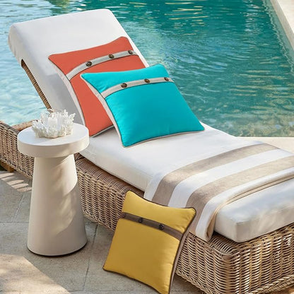 Outdoor Sunbrella Decorative Pillows with Triple Coconut Buttons Pack of 4, 16" x 16" Outdoor Pillow Set for Couch Bed Throw Patio Sofa, Canvas Aruba/Cast Ash