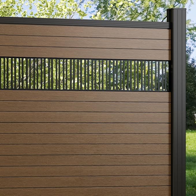 6 Feet×6 Feet Privacy Fence, Outdoor Wood Plastic Composite Fence Panel, Waterproof Security Barriers Fencing, WPC (Brown, Vertical (1 Panel - 1 Post))