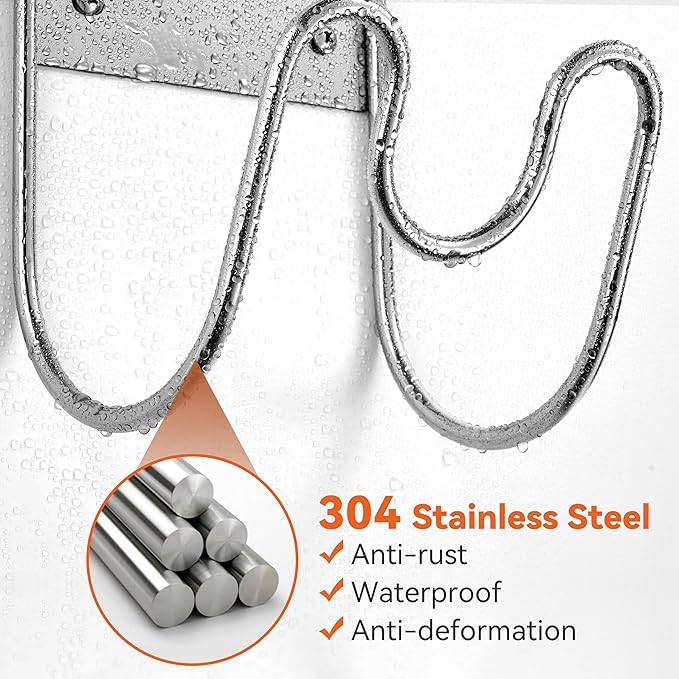 Stainless Steel Garden Hose Holder - Extra Large Heavy Duty Silver SS304 Wall Mounted Hanger for Water Hose, Extension Cords, Vacuum Lines, Anti-Rust (2 Pack)