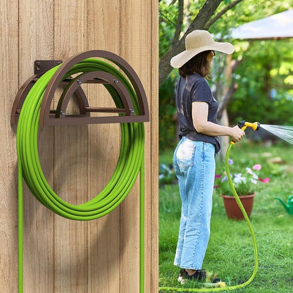 2 Pack Garden Hose Holder, Outdoor Hose Holder Wall Mounted Holds 125-ft Hose, Heavy Duty Metal Hose Hanger, Sturdy Detachable Hose Reel Storage Organizer, Hose Rack for Outside Garden Lawn, Bronze