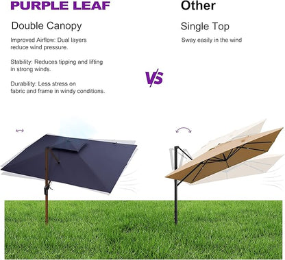 PURPLE LEAF 11ft Patio Umbrella Outdoor Square Umbrella Large Cantilever Umbrellas Windproof Offset Umbrellas Heavy Duty Sun Umbrella for Garden Deck Pool Patio, Navy Blue