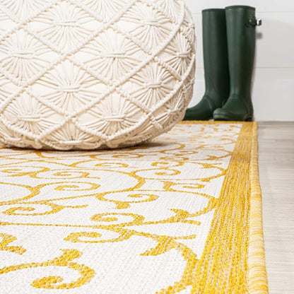 JONATHAN Y Vintage Filigree Indoor Outdoor Runner Rug 2X10 Cream/Yellow, Madrid Textured Weave for Backyard, Patio, Porch, Easy-Cleaning, High Traffic, Pet-Friendly, Non-Shedding (SMB107D-210)