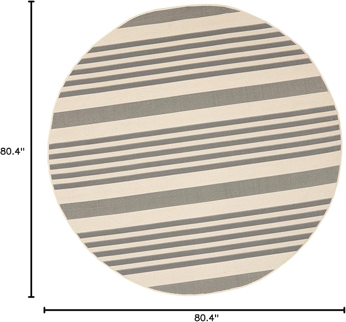 SAFAVIEH Washable Rug Outdoor Courtyard Collection - 6'7" Round, Grey & Bone, Non-Shedding & Easy Cleaning, Ideal for Patio, Backyard, Mudroom (CY6062-236)