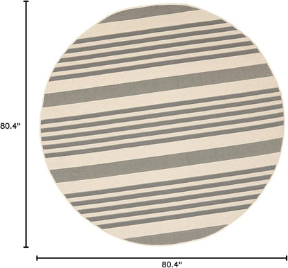 SAFAVIEH Washable Rug Outdoor Courtyard Collection - 6'7" Round, Grey & Bone, Non-Shedding & Easy Cleaning, Ideal for Patio, Backyard, Mudroom (CY6062-236)