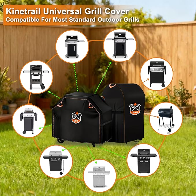 Grill Cover, Universal 52" BBQ Grill Cover for Outdoor Grill, Waterproof, Weather Resistant, Fade Resistant Gas Grill Cover with Adjustable Double Straps for Weber, Char-broil, Nexgrill, etc
