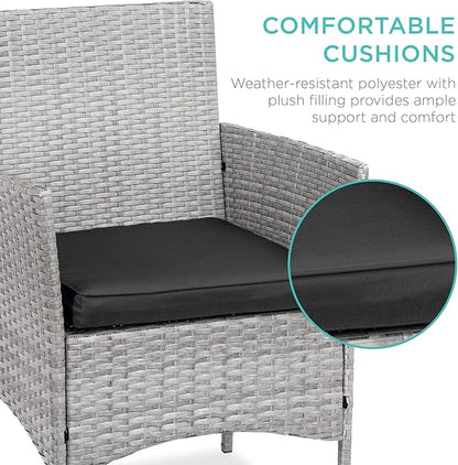 Best Choice Products 3-Piece Outdoor Wicker Conversation Bistro Set, Space Saving Patio Furniture for Garden w/Side Table - Gray/Black