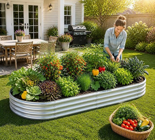 HOOPLE 2 Pack Raised Garden Bed 6x3x1FT, Galvanized Metal Raised Garden Bed Outdoor, Oval Design with Open Base for Better Drainage, Easy Gardening for Vegetables, Flowers & Herbs