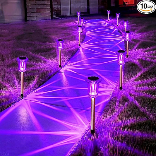 Christmas Solar Lights Outdoor 10 Pack Solar Pathway Lights Outdoor Halloween Decorations Waterproof Yard Lighting for Driveway Garden Walkway Path Landscape Lawn