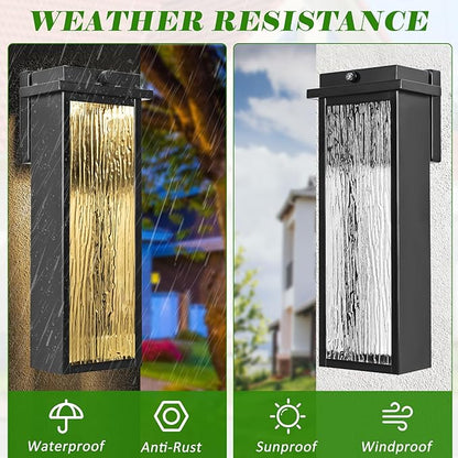 16" Black Dusk to Dawn LED Outdoor Wall Light, Large Exterior Lighting Fixture, Modern Outside Wall Mounted Porch Sconce, Waterproof Patio Lantern Lamp with Sensor, 1 Pack