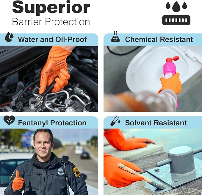 Raxwell Orange Nitrile Gloves 8.5 Mil - Powder-Free Puncture-Resistant Protection - Diamond-Texture Work Gloves with Grip