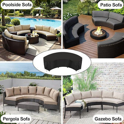 OutdoorLines Waterproof Curved Outdoor Sectional Cover - UV Resistant Windproof Patio Sectional Sofa Covers for Deck, Lawn and Backyard, Heavy Duty Furniture Covers (190Lx36Dx39Hx128FL, Black)