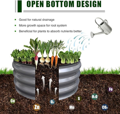 GrowHaus 2Pack 2x2x1FT Galvanized Raised Garden Bed, Planter Boxes Outdoor Round Metal Garden Beds for Planting Vegetables Flowers Herbs Silver