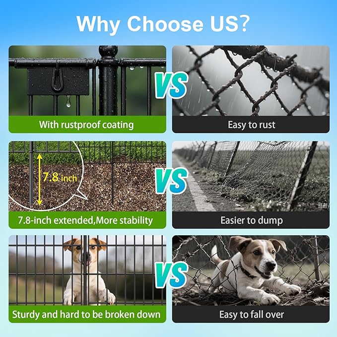 Land Guard 20-Panels No Dig Decorative Fence 40 in(H) x 50 ft(L), Tall Garden Fence Animal Barrier, Removable Fence for Garden, Rustproof Metal Animal Barrier Ground Stakes Fencing