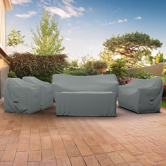 Covers & All Patio Furniture Cover Set, 5 Piece Outdoor Furniture Covers, Water-Repellent UV & Weather-Resistant Covers for Sofa, Loveseat, Chairs & Coffee Table with Elastic & Padded Handles