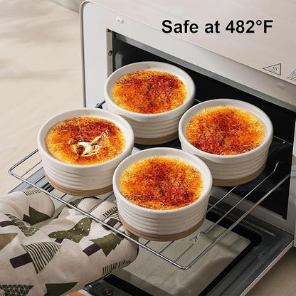 Frewinky Ceramic Ramekins 6 oz Set of 6, Creme Brulee Cups and Sauce Bowls | Six 6 oz ceramic ramekins for creme brulee, pudding, custard, dips and sauces;