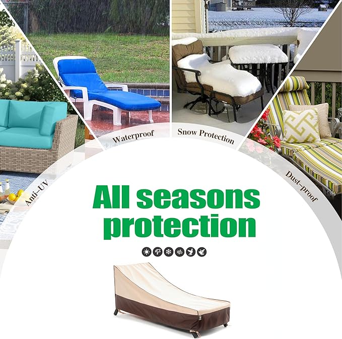 F&J Outdoors Heavy Duty Waterproof UV Resistant Patio Chaise Lounge Chair Cover, 2Pack, 84"Lx32"Wx34"H, Beige+Coffee