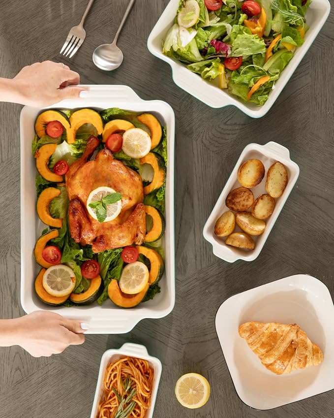 Sweejar Ceramic Bakeware Set of 4, Casserole Dishes for Oven, Rectangular Baking Dish with Handles, Lasagna Pans Deep for Cooking, Gratin, Roasting, Banquet and Daily Use (Navy)