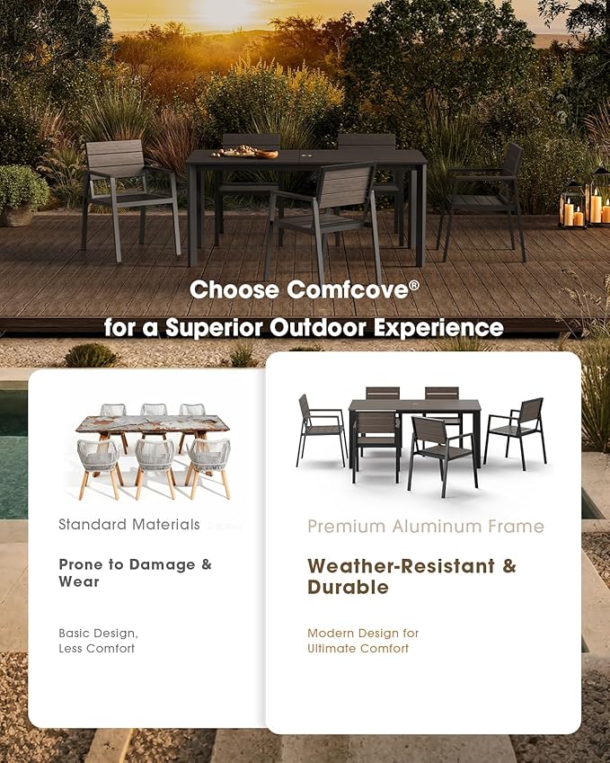 Outdoor Patio Dining Table, Aluminum & HDPE Outdoor Table with Umbrella Hole, All-Weather for Deck, Garden, Lawn, Backyard, Poolside and Indoor Use (Charcoal)