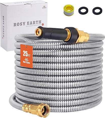 Rosy Earth Metal Garden Hose 25 FT - 304 Stainless Steel Water Hose 25 FT - Expandable Short Flexible Garden Hose,no Kink Explosion, no Bite