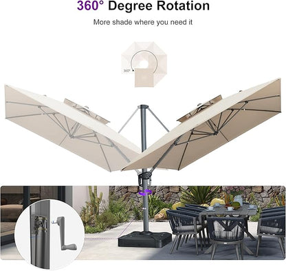 PURPLE LEAF Sunbrella Patio Umbrella 10' X 13' Outdoor Patio Rectangular Double Top Large Heavy Duty 360° Rotation Offset Umbrella for Outside Deck Backyard Garden Pool Spectrum Sand