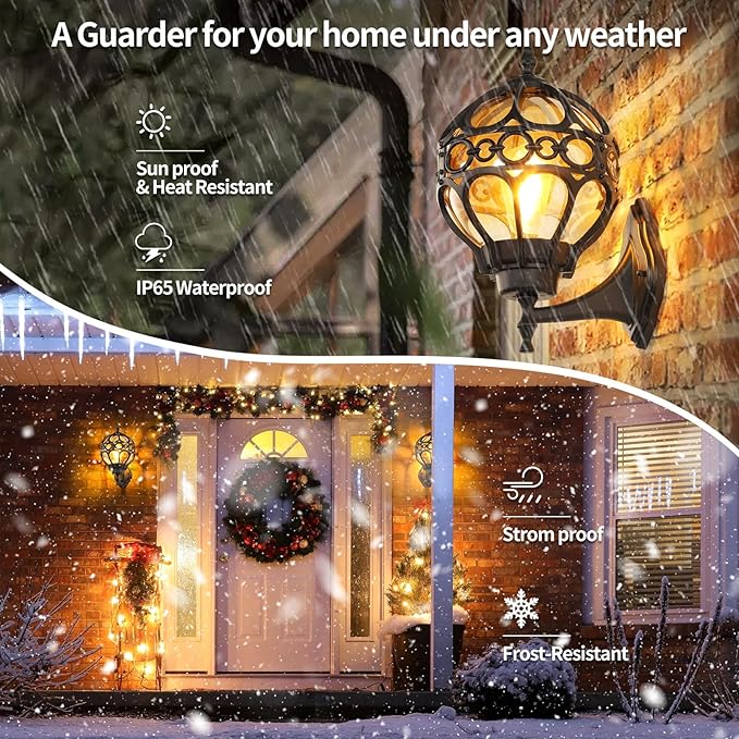 Globe Outdoor Wall Lights Fixtures, Anti Rust Black Sphere Porch Wall Light,Aluminum Waterproof Outside spherical hardwired Lights for House Patio Porch Backyard Garage Front Door No Sensor,General