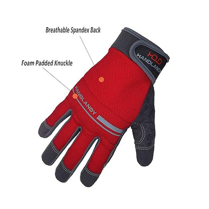 HANDLANDY Work Gloves Men & Women, Utility Safety Working Gloves Touch Screen, Flexible Breathable Yard Work Gloves (Extra Large, Red)