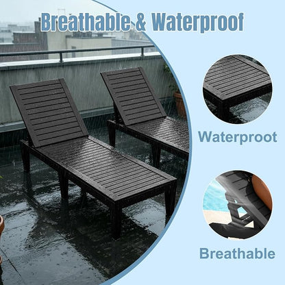 EFU Lounge Chair Outdoor,All-Weather UV-Resistant & Waterproof Patio Lounge Chairs,High-Impact PP 5 Position Adjustable Tanning Chair,Heavy Duty Pool Lounge Chairs Great for Pool & Yard,Black