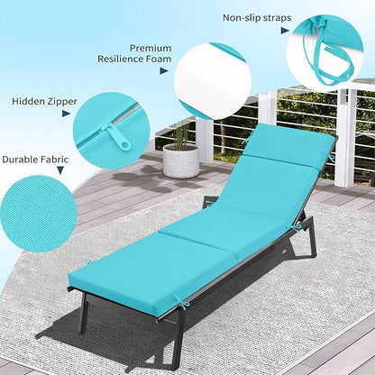 2 Pcs Outdoor Chaise Lounge Cushion 72" x 21" x 3", 4-Section Folding Patio Lounge Chair Cushion with Ties, Waterproof & Fade Resistant Replacement Cushion for Pool, Patio, Deck (Teal, 2 Pcs)