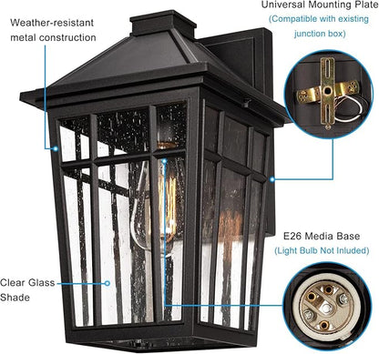 Darkaway 2pcs Outdoor Sconce Lights Wall Light Fixtures, 14inch Large Porch Light Outdoor Wall Anti-Rust Black Aluminum with Glass for Patio Yard Doorway Garage