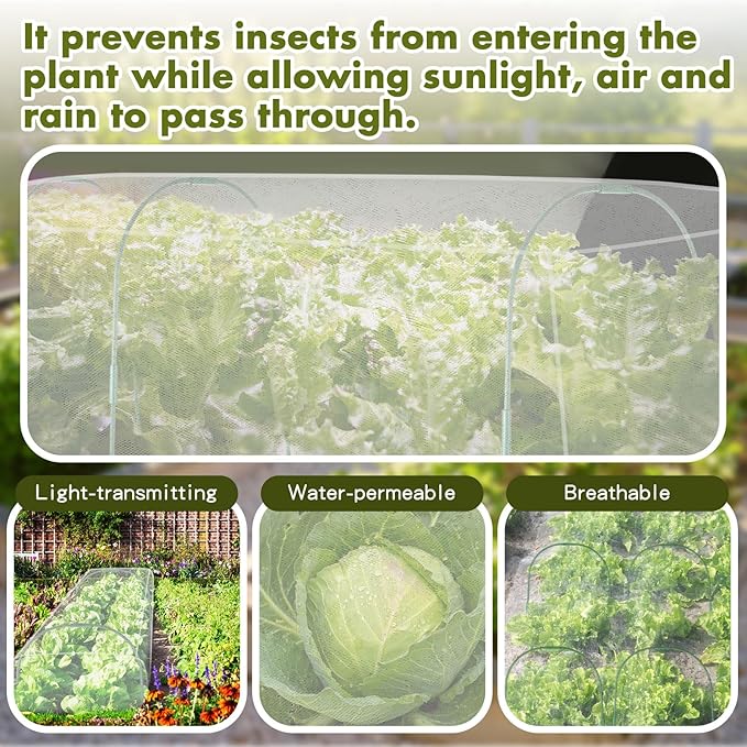 Woanger 2 Pack Garden Netting for Raised Beds Rectangular Pest Barrier with Hoops for Garden Protection Plant Mesh Netting with Drawstring Plants Vegetables Fruits Flowers(for 4x2x1 ft)