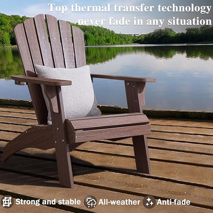 Psilvam Oversized Adirondack Chair, Fade-Resistant & Odor-Free Poly Lumber Fire Pit Chair with Cup Holder, Weatherproof Lawn Chair, Easy 15 Min Install Patio Chair, 350 Lbs Support (1, Light Brown)
