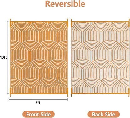 Anidaroel Rainbow Patio Rugs Outdoor 8’X10’ Waterproof, Reversible Camping Rug for Outside RV, Portable Plastic Straw Outdoor Area Rug for Backyard, Garden, Pool Deck (Orange, 8‘X10')