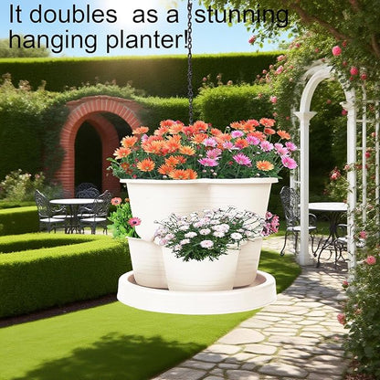 5-Tier Vertical Garden Tower Stackable Planter for Strawberries, Flowers, Vegetables & Herbs 2-Pack Beige