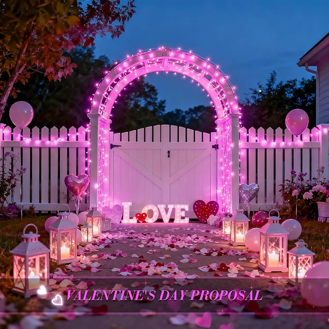 JMEXSUSS 2 Pack Valentine Solar Lights Outdoor, 33ft 100 LED Pink Solar String Lights Outdoor Waterproof, 8 Modes Pink Fairy Light for Outside Garden Patio Party Decorations