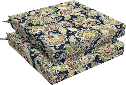 LVTXIII Outdoor Chair Cushions, Fade-Resistant Patio Furniture Cushions Outdoor Chair Pads with Ties for Dining Chairs and Garden Furniture Use, 22"x22"x3" Pack of 2, Paisley Sapphire Blue