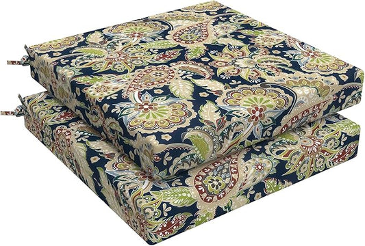 LVTXIII Outdoor Chair Cushions, Fade-Resistant Patio Furniture Cushions Outdoor Chair Pads with Ties for Dining Chairs and Garden Furniture Use, 22"x22"x3" Pack of 2, Paisley Sapphire Blue