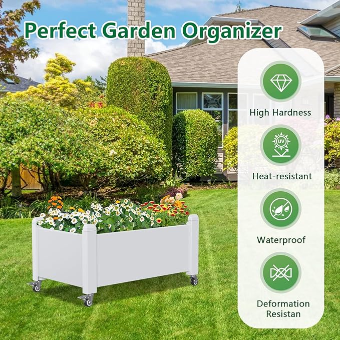 Vixzen Raised Garden Bed with Wheels Outdoor,Resin Weatherproof Planter Box with Drain Hole and Water Level Detector,for Planting Plants Vegetables(Ashen 30.04"×17.72"×17.56"