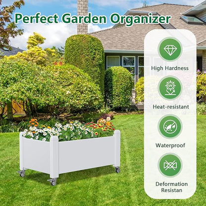 Vixzen Raised Garden Bed with Wheels Outdoor,Resin Weatherproof Planter Box with Drain Hole and Water Level Detector,for Planting Plants Vegetables(Ashen 30.04"×17.72"×17.56"