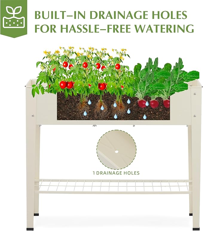 DDK Outdoor Heavy Duty Metal Raised Garden Bed with Legs (Milk White)